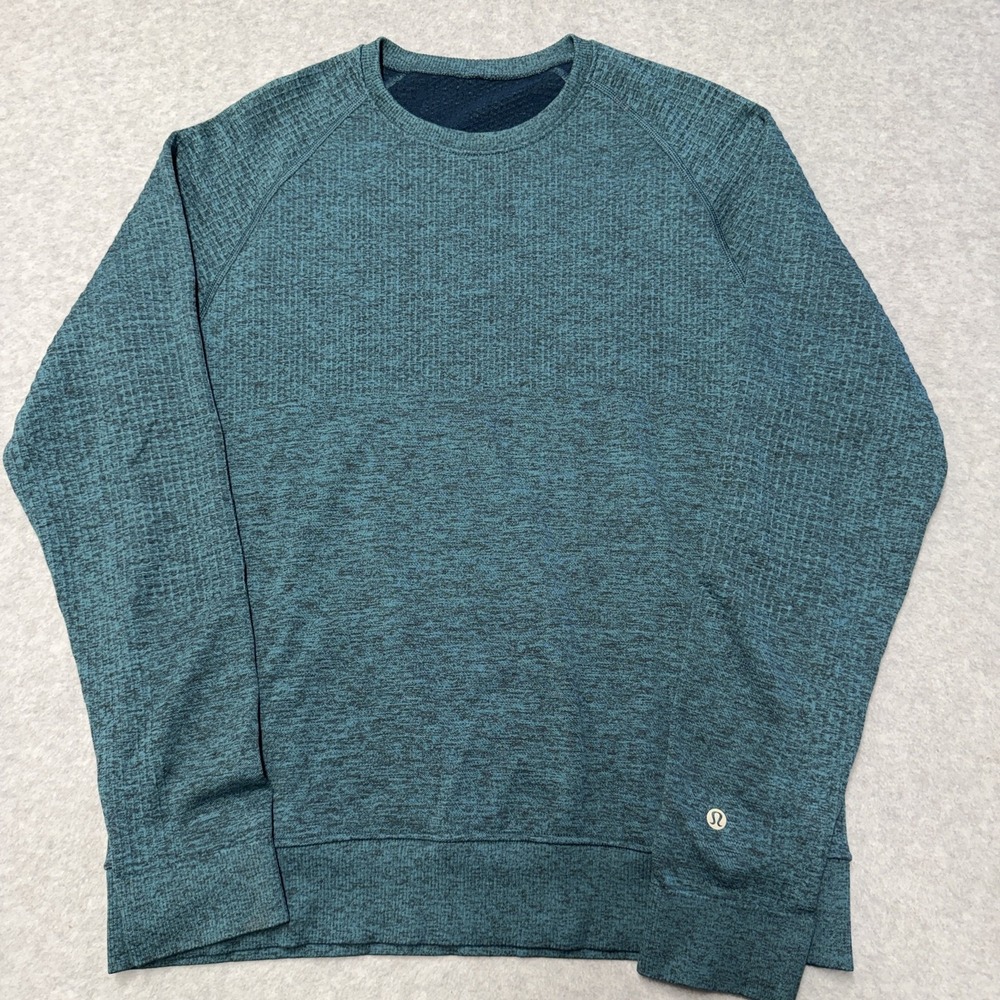 Lululemon Sweatshirt Mens Large Blue Textured Raglan Crewneck Pullover Logo